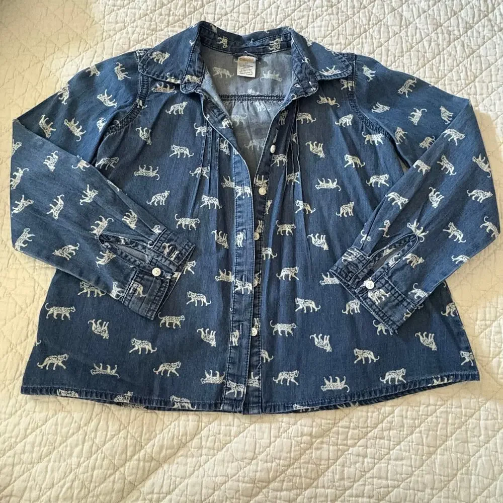 GYMBOREE Girls Denim Cheetah Chambray Tunic Sz 10 Streetwear Summer Casual Kooky